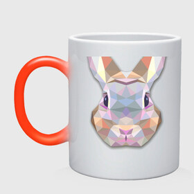Кружка хамелеон с принтом Полигональный кролик в Екатеринбурге, керамика | меняет цвет при нагревании, емкость 330 мл | геометрический рисунок | голова | животные | кролик | фауна