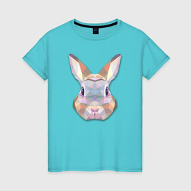 Женская футболка хлопок с принтом Полигональный кролик в Екатеринбурге, 100% хлопок | прямой крой, круглый вырез горловины, длина до линии бедер, слегка спущенное плечо | геометрический рисунок | голова | животные | кролик | фауна
