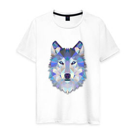 Мужская футболка хлопок с принтом Полигональный волк в Екатеринбурге, 100% хлопок | прямой крой, круглый вырез горловины, длина до линии бедер, слегка спущенное плечо. | волк | геометрический рисунок | голова | животные | фауна