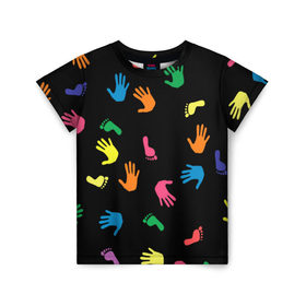 Детская футболка 3D с принтом Следы в Екатеринбурге, 100% гипоаллергенный полиэфир | прямой крой, круглый вырез горловины, длина до линии бедер, чуть спущенное плечо, ткань немного тянется | пальцы | руки | следы
