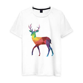 Мужская футболка хлопок с принтом Геометрический олень в Екатеринбурге, 100% хлопок | прямой крой, круглый вырез горловины, длина до линии бедер, слегка спущенное плечо. | геометрический рисунок | животные | олень | фауна