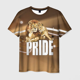 Мужская футболка 3D с принтом Pride в Екатеринбурге, 100% полиэфир | прямой крой, круглый вырез горловины, длина до линии бедер | lion | голова животного | кот | кошка | лев | хищник | царь | цвет