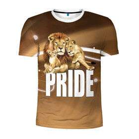 Мужская футболка 3D спортивная с принтом Pride в Екатеринбурге, 100% полиэстер с улучшенными характеристиками | приталенный силуэт, круглая горловина, широкие плечи, сужается к линии бедра | lion | голова животного | кот | кошка | лев | хищник | царь | цвет