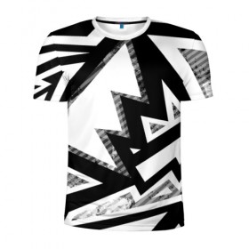 Мужская футболка 3D спортивная с принтом Треугольники в Екатеринбурге, 100% полиэстер с улучшенными характеристиками | приталенный силуэт, круглая горловина, широкие плечи, сужается к линии бедра | белый | геометрия | черно белый | черный