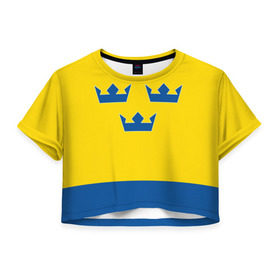 Женская футболка 3D укороченная с принтом Сборная Швеции по Хоккею в Екатеринбурге, 100% полиэстер | круглая горловина, длина футболки до линии талии, рукава с отворотами | sweden | world cup hockey | виктор хедман | вратарь | защитник | клюшка | кубок мира | нападающий | сборная канады | хоккей | хоккейная форма | швеция | эрик карлссон