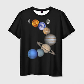 Мужская футболка 3D с принтом Парад планет в Екатеринбурге, 100% полиэфир | прямой крой, круглый вырез горловины, длина до линии бедер | звёзды | космическое пространство | космос | планета | созвездие