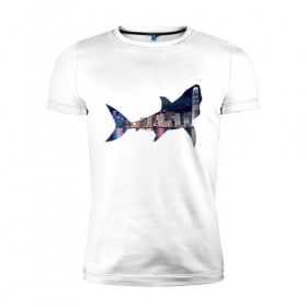 Мужская футболка премиум с принтом акула город в Екатеринбурге, 92% хлопок, 8% лайкра | приталенный силуэт, круглый вырез ворота, длина до линии бедра, короткий рукав | 