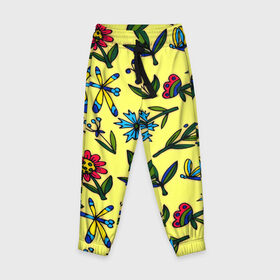 Детские брюки 3D с принтом Цветочки в Екатеринбурге, 100% полиэстер | манжеты по низу, эластичный пояс регулируется шнурком, по бокам два кармана без застежек, внутренняя часть кармана из мелкой сетки | желтый | паттерн | растительный