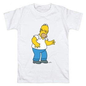 Мужская футболка хлопок с принтом Гомер (Симпсоны) в Екатеринбурге, 100% хлопок | прямой крой, круглый вырез горловины, длина до линии бедер, слегка спущенное плечо. | 