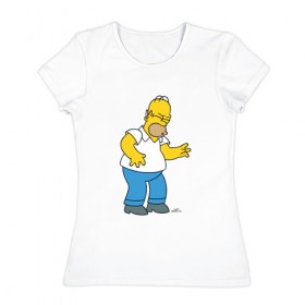 Женская футболка хлопок с принтом Гомер (Симпсоны) в Екатеринбурге, 100% хлопок | прямой крой, круглый вырез горловины, длина до линии бедер, слегка спущенное плечо | 