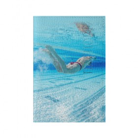 Обложка для паспорта матовая кожа с принтом swimmer в Екатеринбурге, натуральная матовая кожа | размер 19,3 х 13,7 см; прозрачные пластиковые крепления | Тематика изображения на принте: пловец