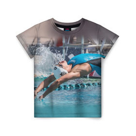 Детская футболка 3D с принтом Пловец в Екатеринбурге, 100% гипоаллергенный полиэфир | прямой крой, круглый вырез горловины, длина до линии бедер, чуть спущенное плечо, ткань немного тянется | swimmer