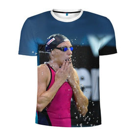 Мужская футболка 3D спортивная с принтом Пловец в Екатеринбурге, 100% полиэстер с улучшенными характеристиками | приталенный силуэт, круглая горловина, широкие плечи, сужается к линии бедра | swimmer