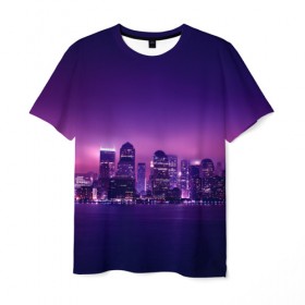 Мужская футболка 3D с принтом Ночной город в Екатеринбурге, 100% полиэфир | прямой крой, круглый вырез горловины, длина до линии бедер | город | ночь