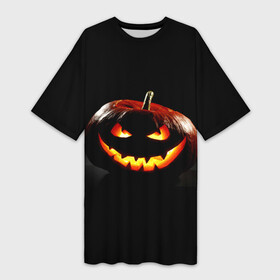 Платье-футболка 3D с принтом Хитрая тыква в Екатеринбурге,  |  | halloween | в идеи подарков в хеллоуин | тыквы | хеллоиун | хэллоуин | хэлоуин