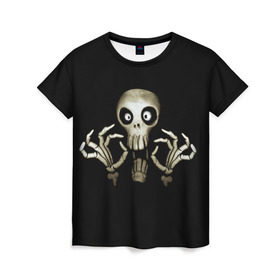 Женская футболка 3D с принтом Скeлетик в Екатеринбурге, 100% полиэфир ( синтетическое хлопкоподобное полотно) | прямой крой, круглый вырез горловины, длина до линии бедер | bones | halloween | skull в идеи подарков в хеллоуин | скелет | скелеты | хеллоиун | хэллоуин | хэлоуин | череп | черепа