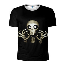 Мужская футболка 3D спортивная с принтом Скeлетик в Екатеринбурге, 100% полиэстер с улучшенными характеристиками | приталенный силуэт, круглая горловина, широкие плечи, сужается к линии бедра | bones | halloween | skull в идеи подарков в хеллоуин | скелет | скелеты | хеллоиун | хэллоуин | хэлоуин | череп | черепа