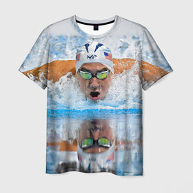 Мужская футболка 3D с принтом Пловец в Екатеринбурге, 100% полиэфир | прямой крой, круглый вырез горловины, длина до линии бедер | плавание