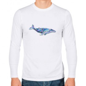 Мужской лонгслив хлопок с принтом Полигональный кит в Екатеринбурге, 100% хлопок |  | Тематика изображения на принте: 