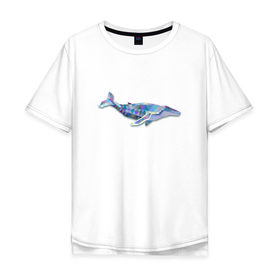 Мужская футболка хлопок Oversize с принтом Полигональный кит в Екатеринбурге, 100% хлопок | свободный крой, круглый ворот, “спинка” длиннее передней части | Тематика изображения на принте: 