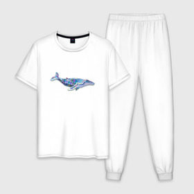 Мужская пижама хлопок с принтом Полигональный кит в Екатеринбурге, 100% хлопок | брюки и футболка прямого кроя, без карманов, на брюках мягкая резинка на поясе и по низу штанин
 | Тематика изображения на принте: 