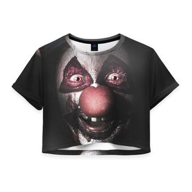 Женская футболка 3D укороченная с принтом Милый клоун в Екатеринбурге, 100% полиэстер | круглая горловина, длина футболки до линии талии, рукава с отворотами | злобный