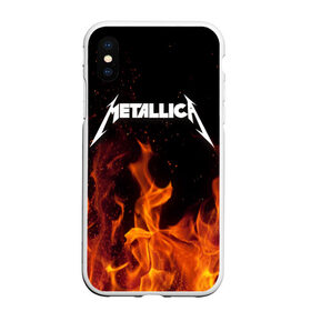 Чехол для iPhone XS Max матовый с принтом Metallica fire в Екатеринбурге, Силикон | Область печати: задняя сторона чехла, без боковых панелей | металлика