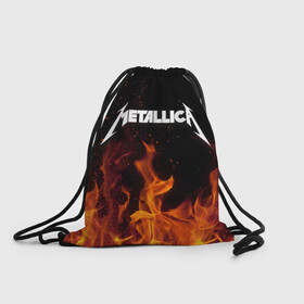 Рюкзак-мешок 3D с принтом Metallica fire в Екатеринбурге, 100% полиэстер | плотность ткани — 200 г/м2, размер — 35 х 45 см; лямки — толстые шнурки, застежка на шнуровке, без карманов и подкладки | металлика
