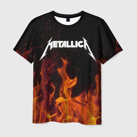 Мужская футболка 3D с принтом Metallica fire в Екатеринбурге, 100% полиэфир | прямой крой, круглый вырез горловины, длина до линии бедер | металлика