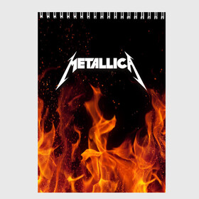 Скетчбук с принтом Metallica fire в Екатеринбурге, 100% бумага
 | 48 листов, плотность листов — 100 г/м2, плотность картонной обложки — 250 г/м2. Листы скреплены сверху удобной пружинной спиралью | металлика
