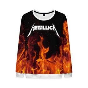 Мужской свитшот 3D с принтом Metallica fire в Екатеринбурге, 100% полиэстер с мягким внутренним слоем | круглый вырез горловины, мягкая резинка на манжетах и поясе, свободная посадка по фигуре | Тематика изображения на принте: металлика