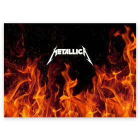 Поздравительная открытка с принтом Metallica fire в Екатеринбурге, 100% бумага | плотность бумаги 280 г/м2, матовая, на обратной стороне линовка и место для марки
 | металлика