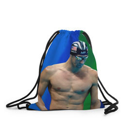 Рюкзак-мешок 3D с принтом Michael Phelps в Екатеринбурге, 100% полиэстер | плотность ткани — 200 г/м2, размер — 35 х 45 см; лямки — толстые шнурки, застежка на шнуровке, без карманов и подкладки | бассейн | пловец | чемпион. фелепс