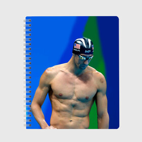Тетрадь с принтом Michael Phelps в Екатеринбурге, 100% бумага | 48 листов, плотность листов — 60 г/м2, плотность картонной обложки — 250 г/м2. Листы скреплены сбоку удобной пружинной спиралью. Уголки страниц и обложки скругленные. Цвет линий — светло-серый
 | Тематика изображения на принте: бассейн | пловец | чемпион. фелепс