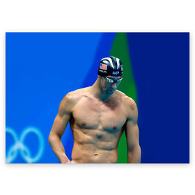 Поздравительная открытка с принтом Michael Phelps в Екатеринбурге, 100% бумага | плотность бумаги 280 г/м2, матовая, на обратной стороне линовка и место для марки
 | Тематика изображения на принте: бассейн | пловец | чемпион. фелепс