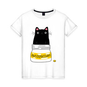 Женская футболка хлопок с принтом Антидепрессант в Екатеринбурге, 100% хлопок | прямой крой, круглый вырез горловины, длина до линии бедер, слегка спущенное плечо | антидепрессант | деньги | киса | коты | кошка