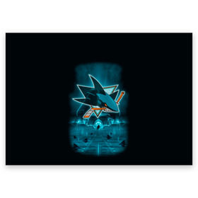 Поздравительная открытка с принтом Хоккей 4 в Екатеринбурге, 100% бумага | плотность бумаги 280 г/м2, матовая, на обратной стороне линовка и место для марки
 | Тематика изображения на принте: nhl | sharks | stanley cup |  san jose sharks | кубок стенли | кубок стэнли | нхл | сан хосе | сан хосе шаркс | хоккей | хоккейный клуб | шаркс