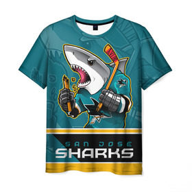 Мужская футболка 3D с принтом San Jose Sharks в Екатеринбурге, 100% полиэфир | прямой крой, круглый вырез горловины, длина до линии бедер | Тематика изображения на принте: nhl | san jose sharks | sharks | stanley cup | кубок стенли | кубок стэнли | нхл | сан хосе | сан хосе шаркс | хоккей | хоккейный клуб | шаркс