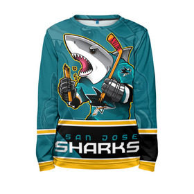 Детский лонгслив 3D с принтом San Jose Sharks в Екатеринбурге, 100% полиэстер | длинные рукава, круглый вырез горловины, полуприлегающий силуэт
 | Тематика изображения на принте: nhl | san jose sharks | sharks | stanley cup | кубок стенли | кубок стэнли | нхл | сан хосе | сан хосе шаркс | хоккей | хоккейный клуб | шаркс