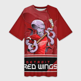 Платье-футболка 3D с принтом Detroit Red Wings в Екатеринбурге,  |  | detroit red wings | nhl | stanley cup | детройд | детройт ред уингз | кубок стенли | кубок стэнли | марченко | нхл | хоккей | хоккейный клуб