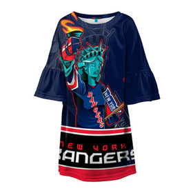 Детское платье 3D с принтом New York Rangers в Екатеринбурге, 100% полиэстер | прямой силуэт, чуть расширенный к низу. Круглая горловина, на рукавах — воланы | Тематика изображения на принте: new york rangers | nhl | stanley cup | кубок стенли | кубок стэнли | нхл | нью йорк рейнджерс | нью йорк рейнджеры | рейнджеры | хоккей | хоккейный клуб
