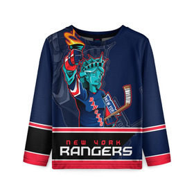 Детский лонгслив 3D с принтом New York Rangers в Екатеринбурге, 100% полиэстер | длинные рукава, круглый вырез горловины, полуприлегающий силуэт
 | new york rangers | nhl | stanley cup | кубок стенли | кубок стэнли | нхл | нью йорк рейнджерс | нью йорк рейнджеры | рейнджеры | хоккей | хоккейный клуб
