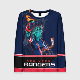 Женский лонгслив 3D с принтом New York Rangers в Екатеринбурге, 100% полиэстер | длинные рукава, круглый вырез горловины, полуприлегающий силуэт | new york rangers | nhl | stanley cup | кубок стенли | кубок стэнли | нхл | нью йорк рейнджерс | нью йорк рейнджеры | рейнджеры | хоккей | хоккейный клуб