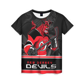 Женская футболка 3D с принтом New Jersey Devils в Екатеринбурге, 100% полиэфир ( синтетическое хлопкоподобное полотно) | прямой крой, круглый вырез горловины, длина до линии бедер | new jersey devils | nhl | stanley cup | дъяволы нью джерси | калинин | кубок стенли | кубок стэнли | нхл | нью джерси девилз | хоккей | хоккейный клуб