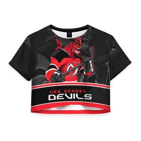 Женская футболка 3D укороченная с принтом New Jersey Devils в Екатеринбурге, 100% полиэстер | круглая горловина, длина футболки до линии талии, рукава с отворотами | new jersey devils | nhl | stanley cup | дъяволы нью джерси | калинин | кубок стенли | кубок стэнли | нхл | нью джерси девилз | хоккей | хоккейный клуб