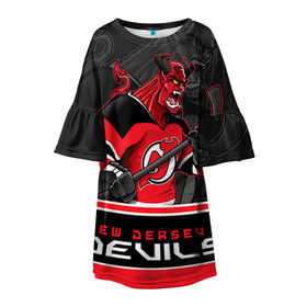 Детское платье 3D с принтом New Jersey Devils в Екатеринбурге, 100% полиэстер | прямой силуэт, чуть расширенный к низу. Круглая горловина, на рукавах — воланы | new jersey devils | nhl | stanley cup | дъяволы нью джерси | калинин | кубок стенли | кубок стэнли | нхл | нью джерси девилз | хоккей | хоккейный клуб