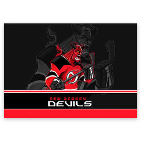 Поздравительная открытка с принтом New Jersey Devils в Екатеринбурге, 100% бумага | плотность бумаги 280 г/м2, матовая, на обратной стороне линовка и место для марки
 | Тематика изображения на принте: new jersey devils | nhl | stanley cup | дъяволы нью джерси | калинин | кубок стенли | кубок стэнли | нхл | нью джерси девилз | хоккей | хоккейный клуб