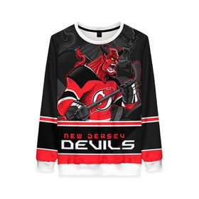 Женский свитшот 3D с принтом New Jersey Devils в Екатеринбурге, 100% полиэстер с мягким внутренним слоем | круглый вырез горловины, мягкая резинка на манжетах и поясе, свободная посадка по фигуре | new jersey devils | nhl | stanley cup | дъяволы нью джерси | калинин | кубок стенли | кубок стэнли | нхл | нью джерси девилз | хоккей | хоккейный клуб