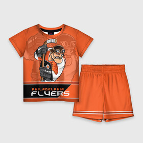 Детский костюм с шортами 3D с принтом Philadelphia Flyers в Екатеринбурге,  |  | nhl | philadelphia flyers | stanley cup | кубок стенли | кубок стэнли | нхл | филадельфия | филадельфия флайерз | флаерс | хоккей | хоккейный клуб