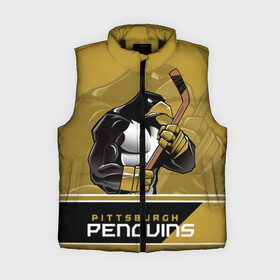 Женский жилет утепленный 3D с принтом Pittsburgh Penguins в Екатеринбурге,  |  | nhl | pittsburgh penguins | stanley cup | кросби | кубок стенли | кубок стэнли | малкин | нхл | пингвинс | питтсбург пингвинз | сидни кросби | хоккей | хоккейный клуб